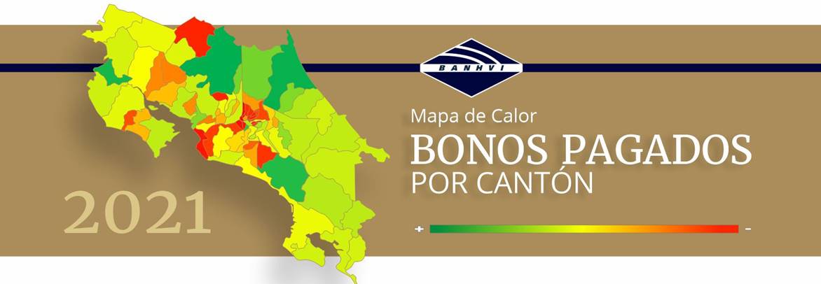 Mapa de calor de Costa Rica con la distribución de los bonos otorgados por cantón.